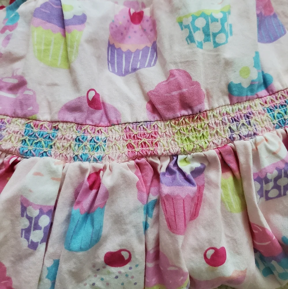 Gymboree Girls Pink Cupcake Embroidered Smocked Dress sz12-18m